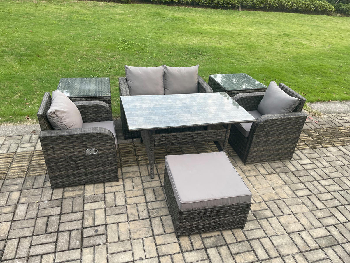 GARTENMÖBEL SET mit Beistelltischen,Zweisitzer Polyrattan 5-Sitzer - Dunkelgrau/Grau, Glas/Kunststoff - Fimous