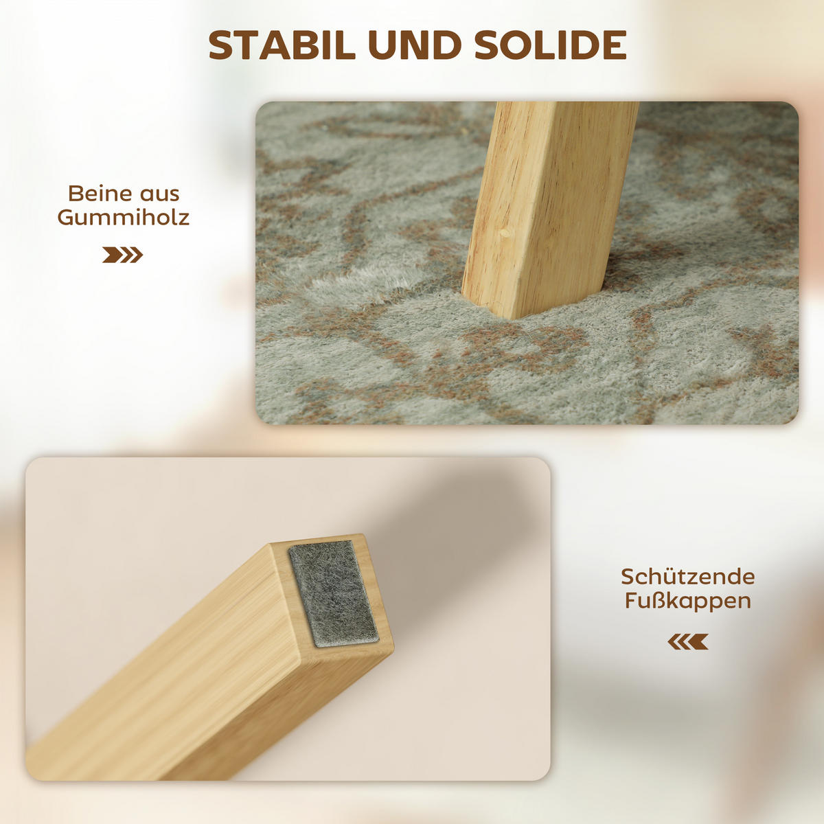 SITZHOCKER Hocker mit weichem Sitzkissen Holzbeinen Fußhocker mit Cordoptik - Creme/Naturfarben, Holz/Textil (46/40/70cm) - HOMCOM