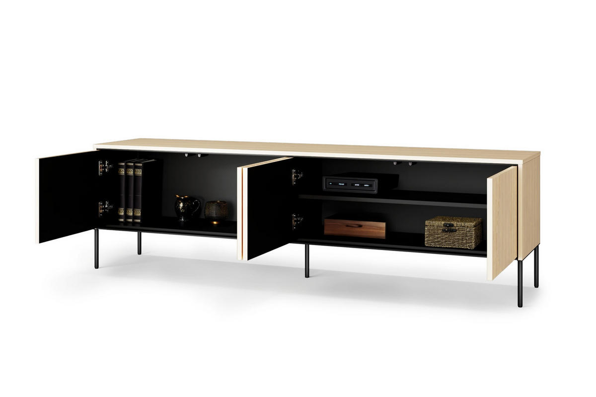 TV-LOWBOARD FAVOS 05 193/57/40 cm in Eiche Vincenza hell und Schwarz mit LED - Eichefarben/Schwarz, Holzwerkstoff (193/57/40cm) - Deine Möbel 24