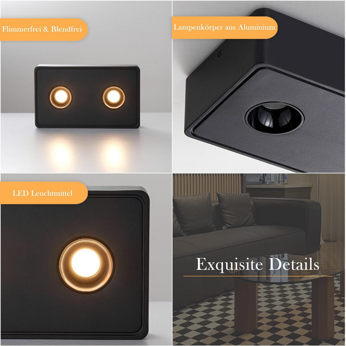 LED-DECKENLEUCHTE Traum 23/14/6 cm - Schwarz, Metall (23/14/6cm) - Nettlife