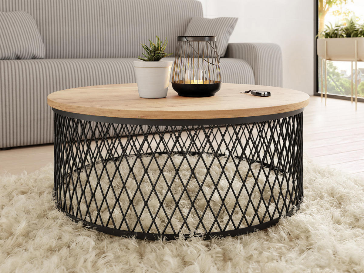 COUCHTISCH Meolte - Eichefarben/Schwarz, Holzwerkstoff/Metall (75/75/30cm) - MIRJAN24