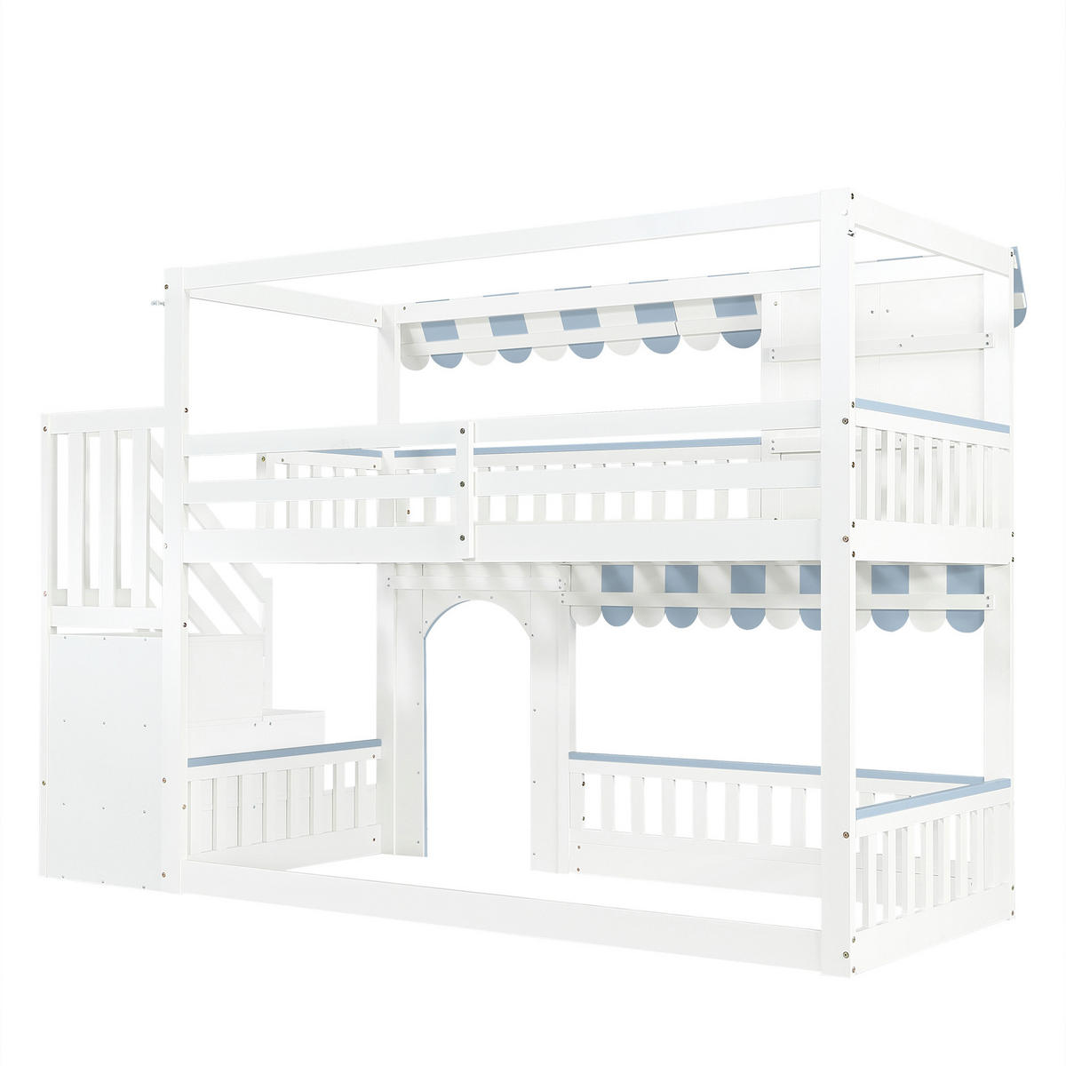 ETAGENBETT 90/200 cm Weiß, Blau - Blau/Weiß, Holz/Holzwerkstoff - Raumix