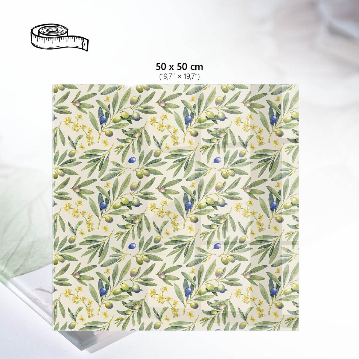 TISCHPLATTE 50x50 cm – Olivenblätter - Beige, Glas (50/50/0.4cm) - Wallfluent