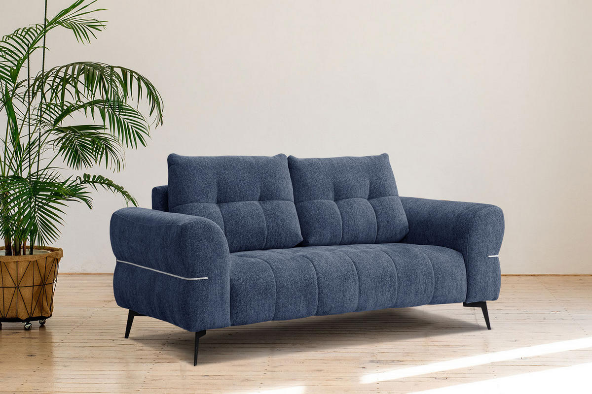 SOFA SALVINI 2,5-Sitzer, dunkelblau - Schwarz/Dunkelblau, Holzwerkstoff/Textil (176/88/99cm) - Courtois Laville