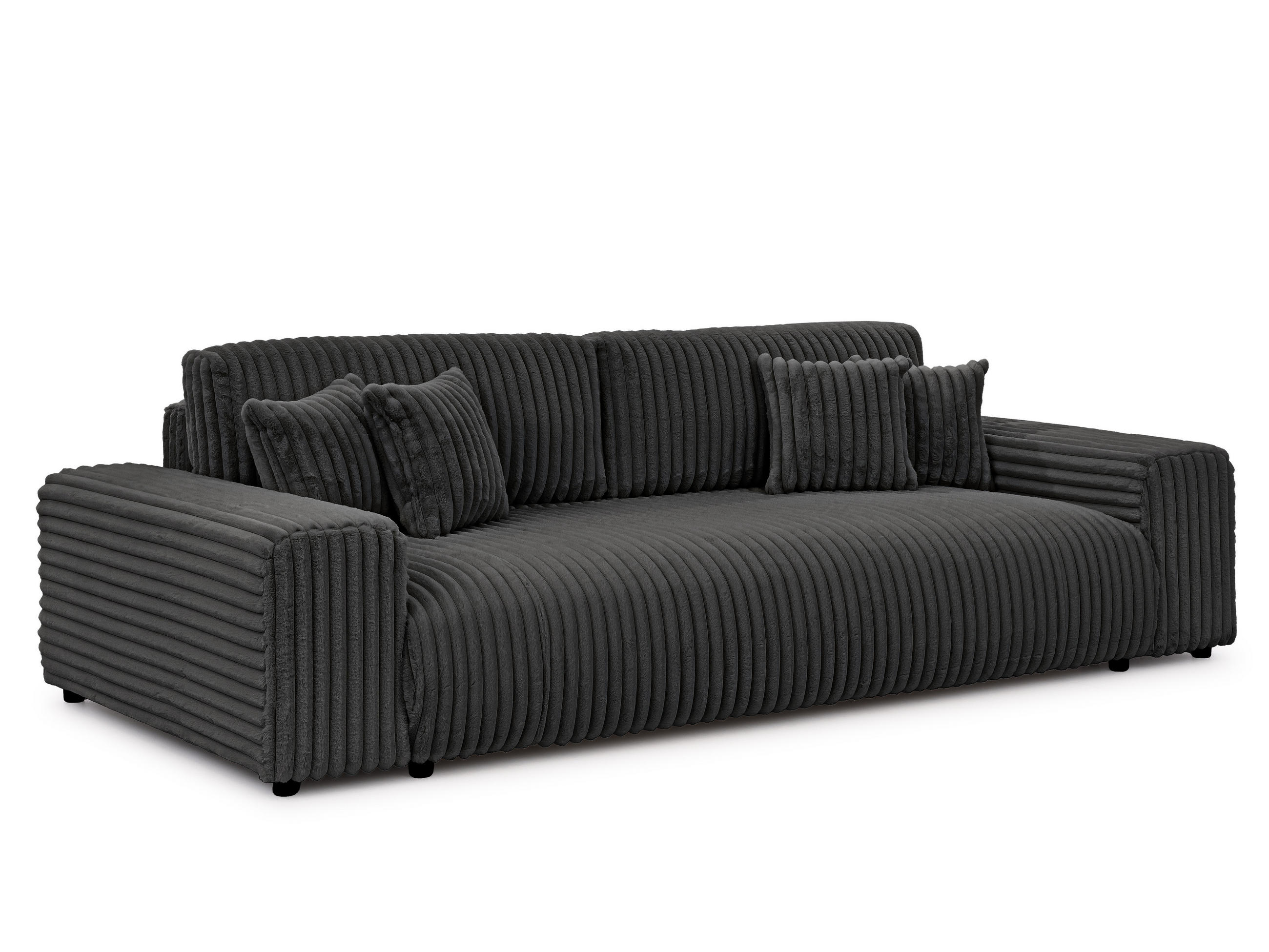 BIGSOFA Mollis Dunkelgrau Plüschcord mit Schlaffunktion - Dunkelgrau/Schwarz, Holz/Kunststoff (260/77/124cm) - S-Style Möbel