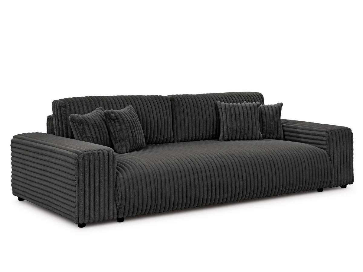 BIGSOFA Mollis Dunkelgrau Plüschcord mit Schlaffunktion - Dunkelgrau/Schwarz, Holz/Kunststoff (260/77/124cm) - S-Style Möbel