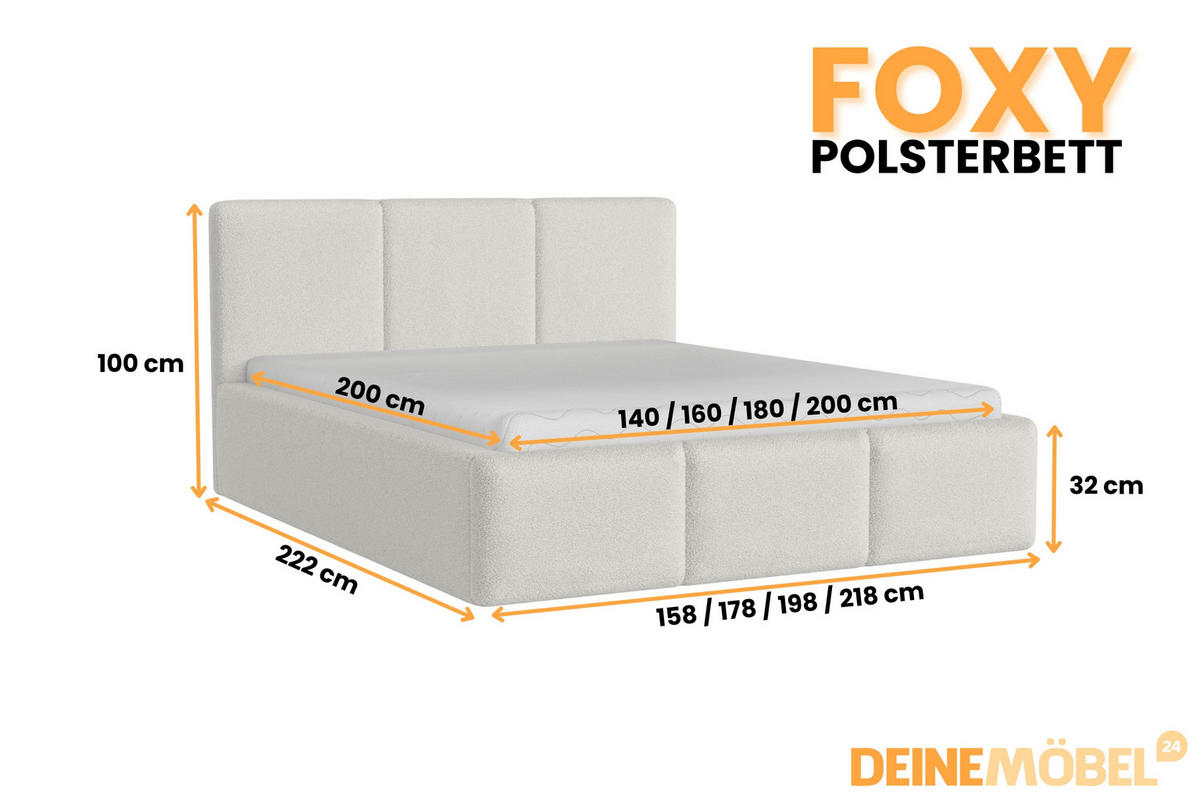 POLSTERBETT FOXY 160/200 in Boucle Weiß - Weiß, Holz/Holzwerkstoff (160/200cm) - Deine Möbel 24