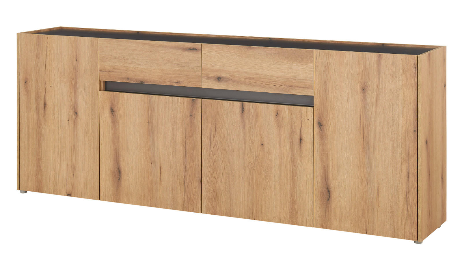SIDEBOARD Evoke Eiche, grau, Kommode 223 x 87 cm - Eichefarben/Silberfarben, Holz/Holzwerkstoff (312/198/42cm) - Furn.Design