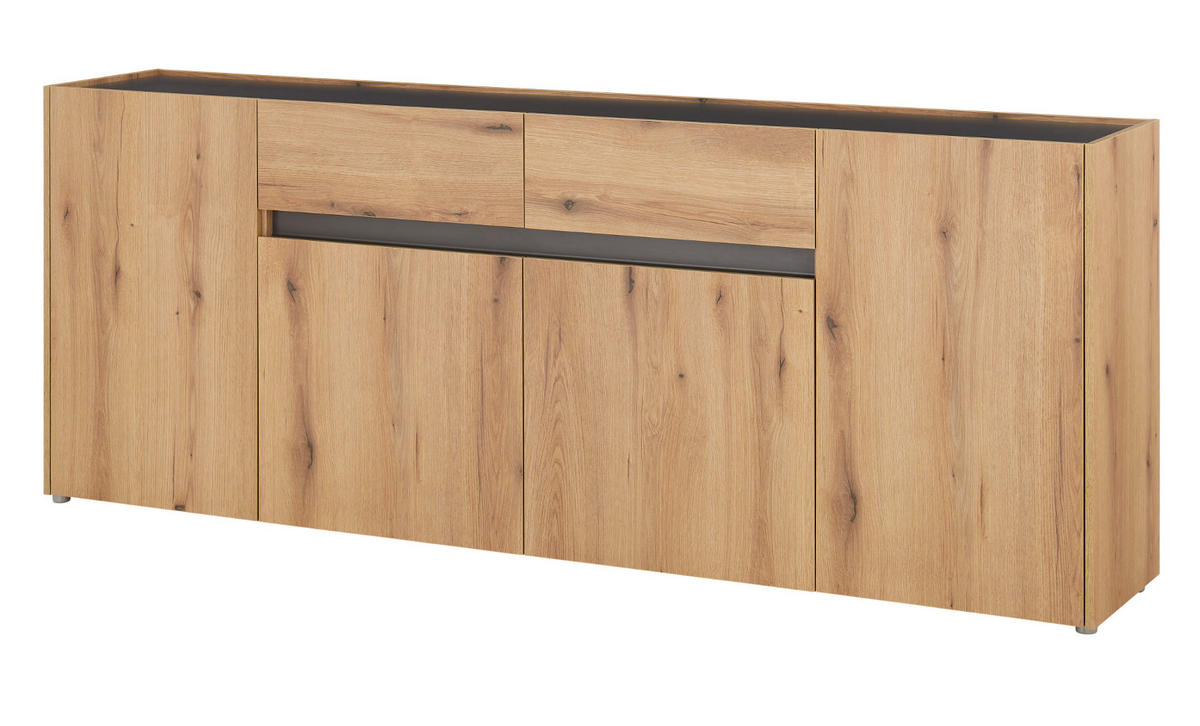 SIDEBOARD Evoke Eiche, grau, Kommode 223 x 87 cm - Eichefarben/Silberfarben, Holz/Holzwerkstoff (312/198/42cm) - Furn.Design