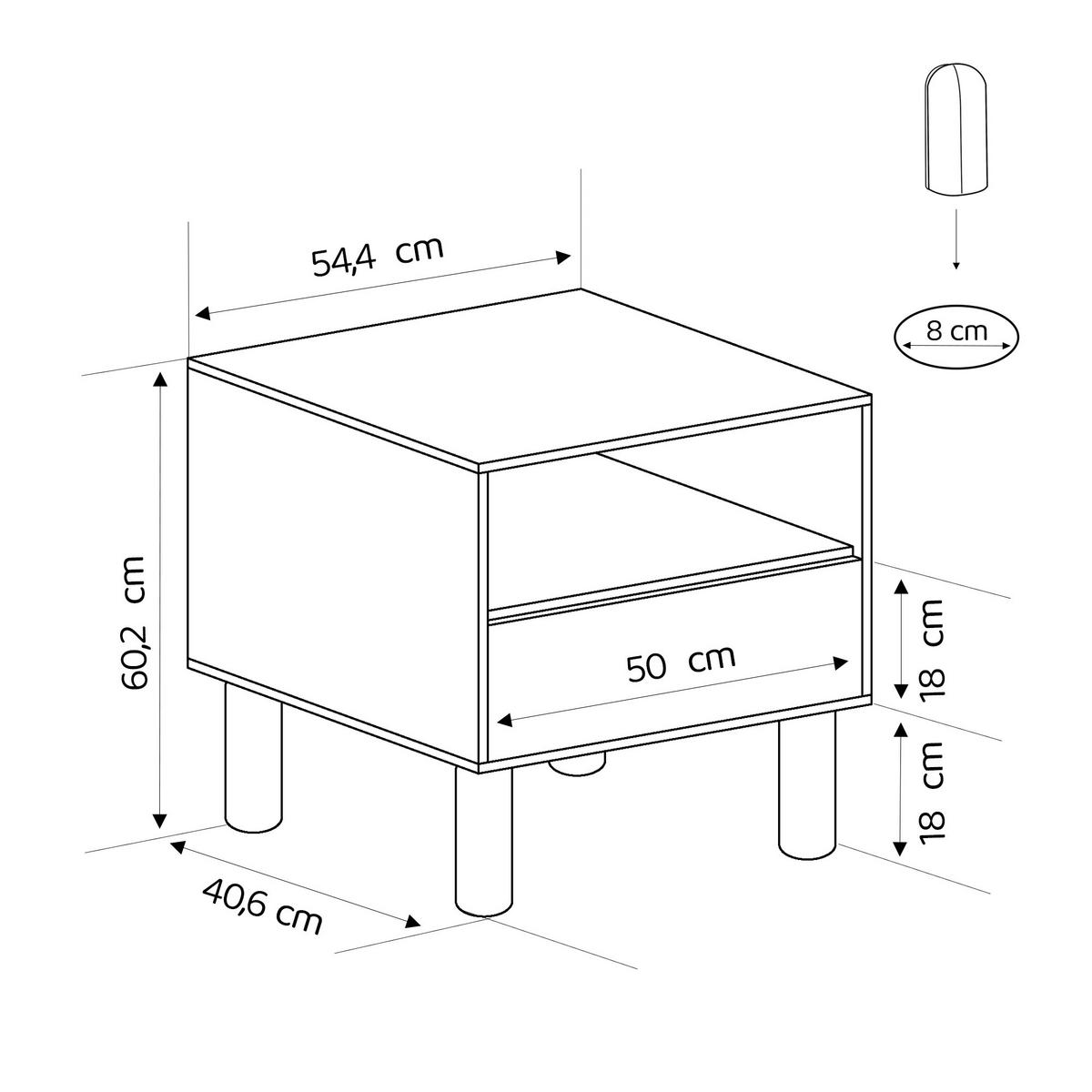 NACHTTISCH SENA - Eichefarben, Holzwerkstoff (54.4/60.2/40.6cm) - Idohome