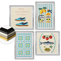 WANDBILDER 4er Set - 50x50 cm & 40x60 cm Silberner Rahmen - Fruchtmuster und italienische Kultur - Silberfarben, Kunststoff (50/50cm) - ArtPrintCave