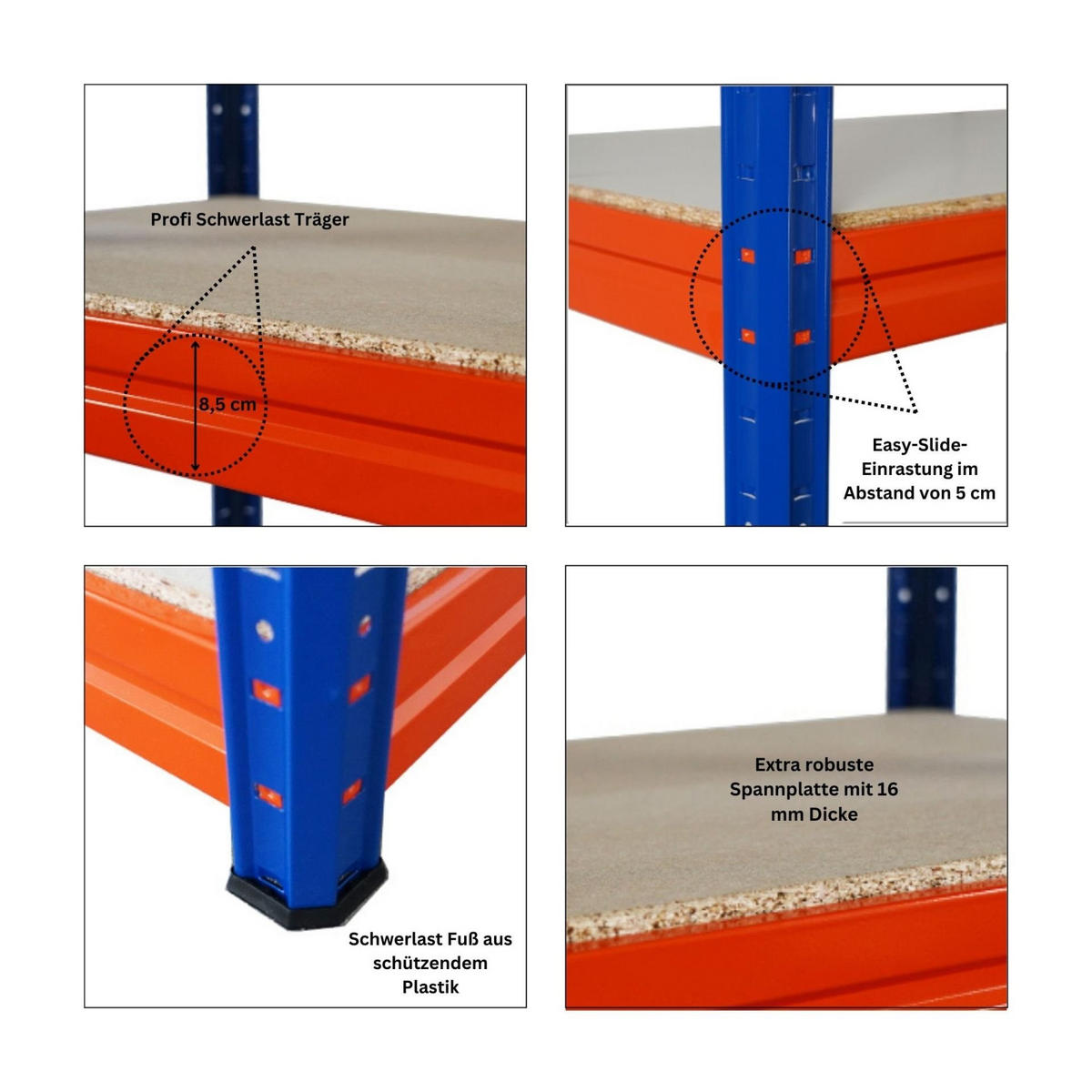 SCHWERLASTREGAL Dino 2er-Set 180x200x60cm Spanplatten-Ebenen Blau/Orange - Blau/Orange, Metall (400/180/60cm) - PROREGAL