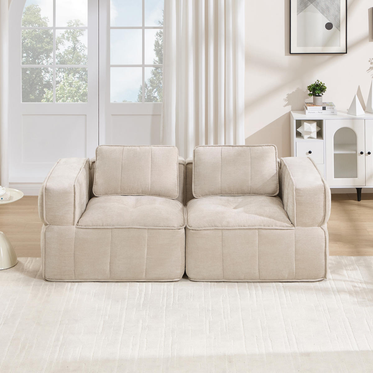 2-SITZER-SOFA DE-34428 Tiefsitz und 32D-Schaum Beige - Beige, Textil (93/67/198cm) - ComfortXL
