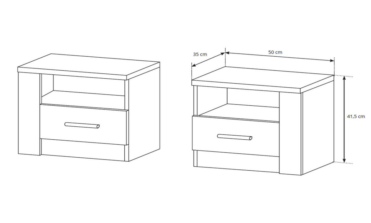 NACHTKONSOLE 2ER SET Anders Andersen Kiefer je 50 / 35 / 41,5cm - Schwarz/Kieferfarben, Holz/Holzwerkstoff (50/41.5/35cm) - Feldmann-Wohnen
