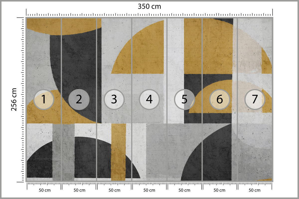 FOTOTAPETE für Wohnzimmer Abstrakte Geometrische Muster Formen 350x256 - Gelb/Schwarz, Papier (350/256cm) - Muralo