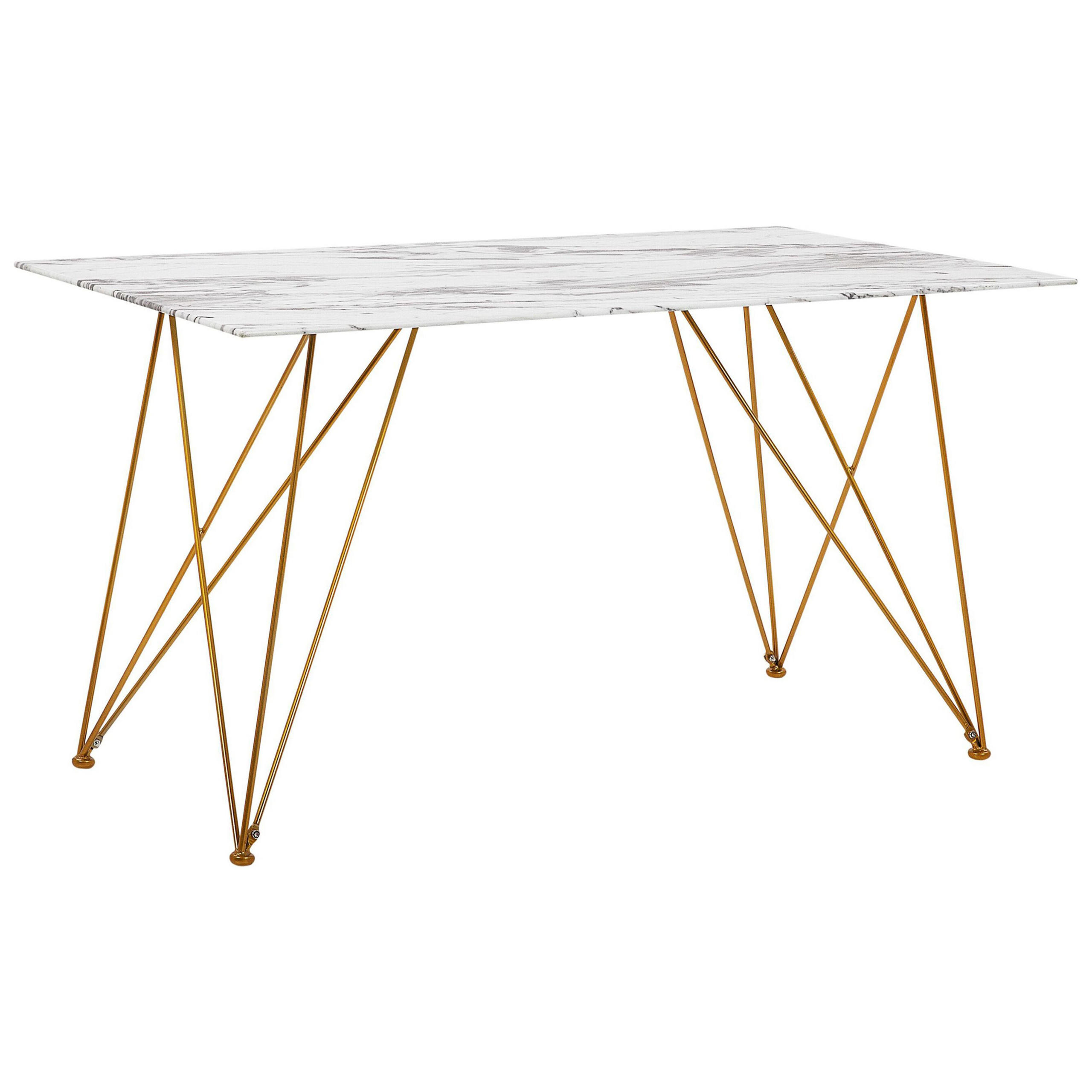 ESSTISCH 140/80/76 cm Weiß, Grau, Goldfarben Rechteckig Kenton - Weiß, Glas (140/80/76cm) - Beliani