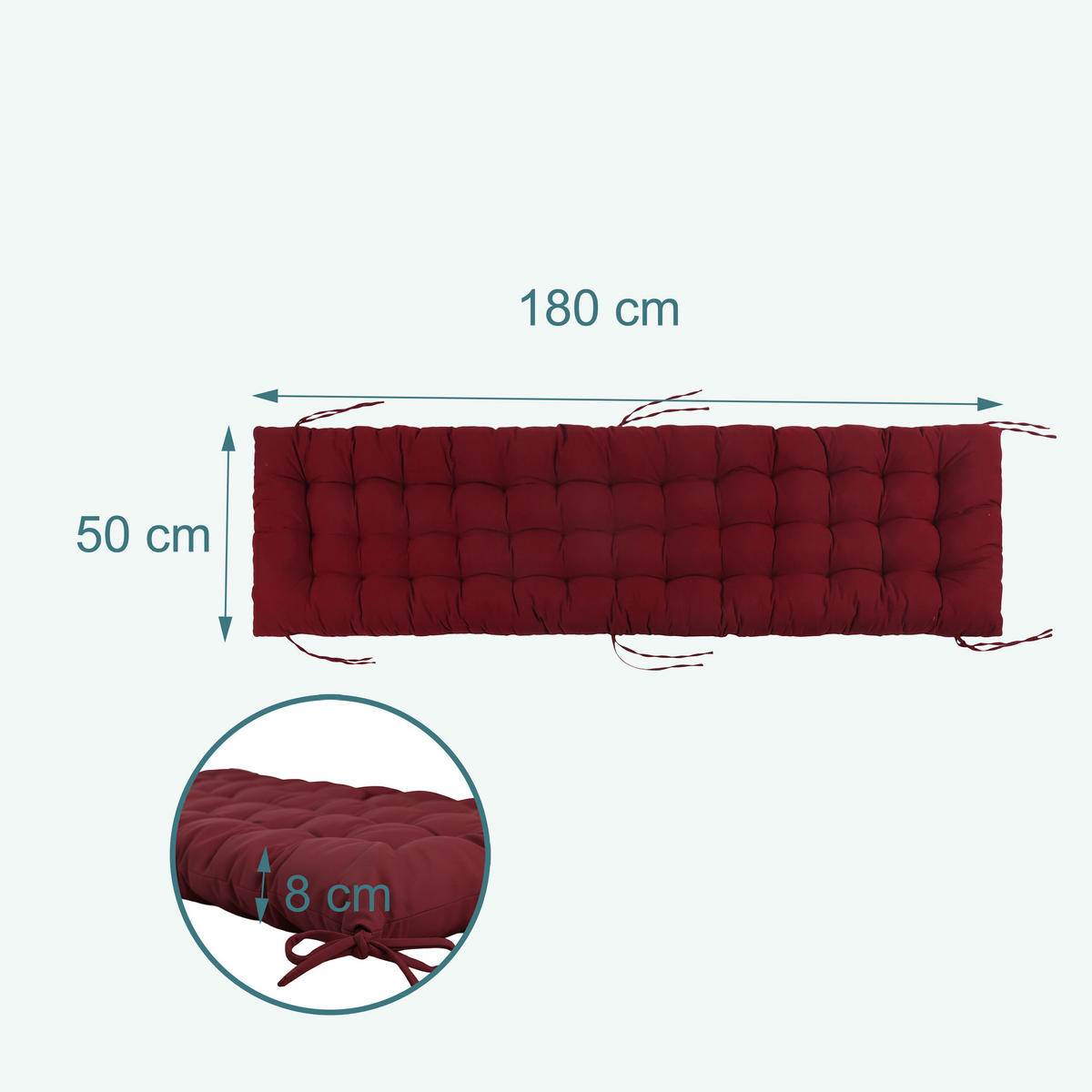 LAVIČKOVÝ sedák - tmavočervená, textil/plast (50/8/180cm) - Relaxdays