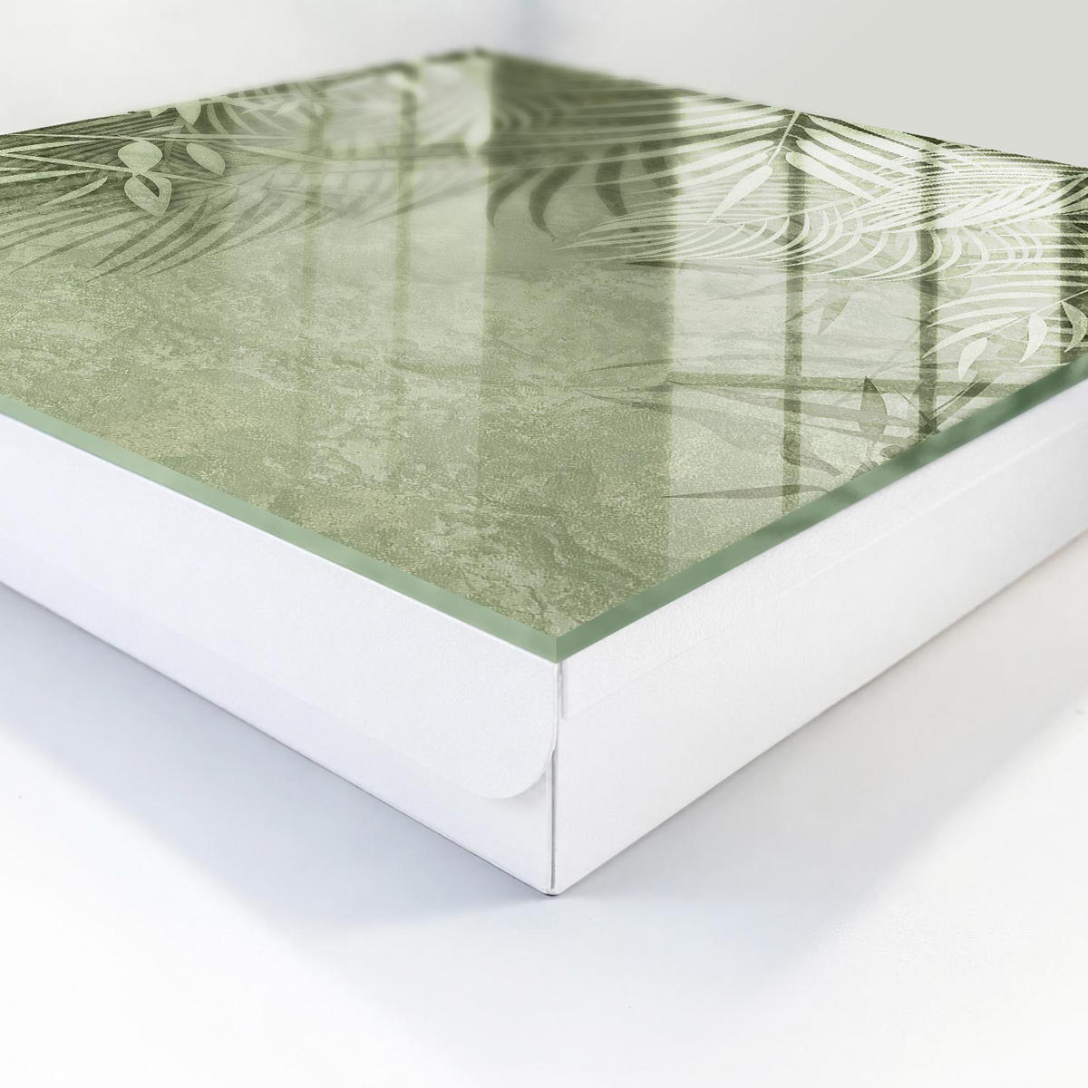 SCHLÜSSELBOX Weiß 30x30 cm – Türöffnung nach rechts - Tropisches Muster - Grün, Metall (30/30/5cm) - TULUP