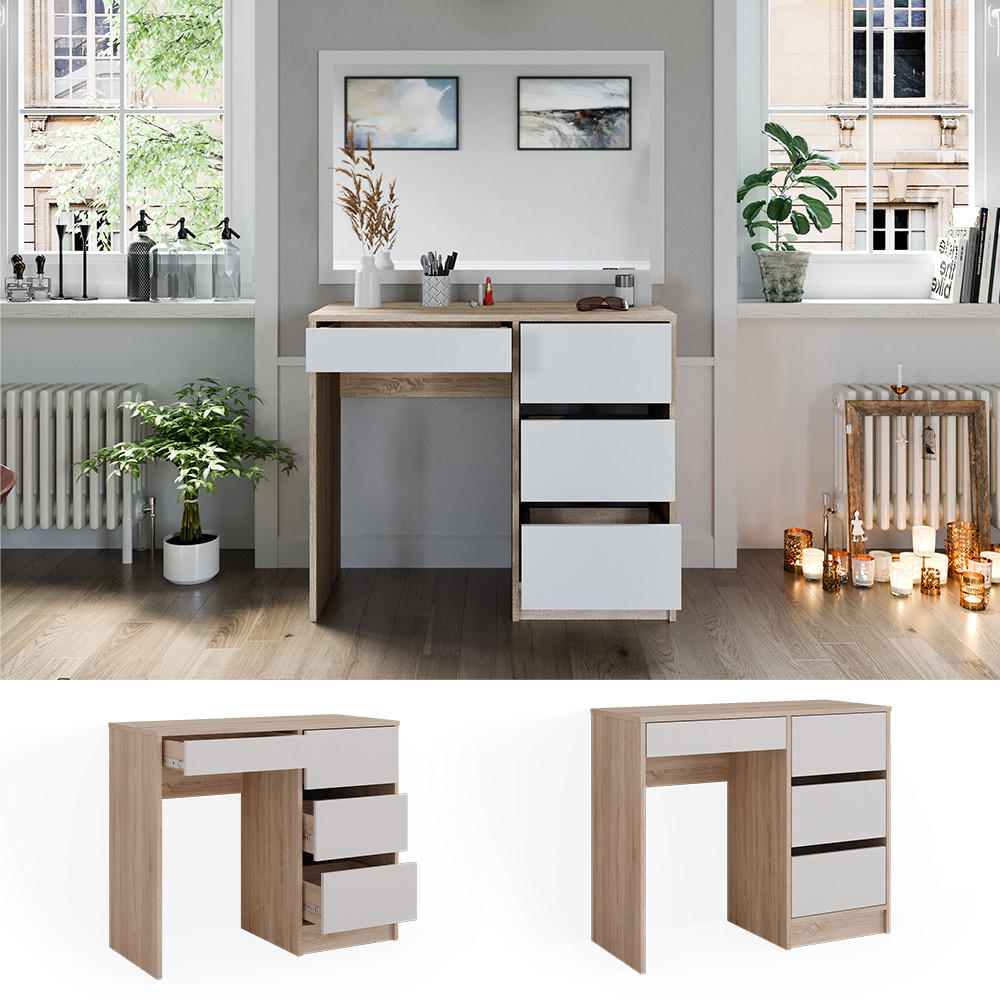 SCHREIBTISCH Sherry Sonoma 90 cm mit 4 Schubladen - Weiß/Sonoma Eiche, Holzwerkstoff (40/90/75cm) - Vicco