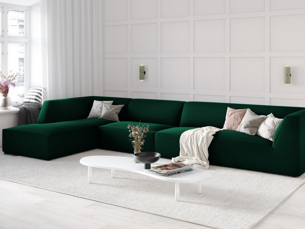 ECKSOFA links Ruby aus Samt flaschengrün 5 Sitzplätze - Grün, Textil (180/366cm) - Micadoni