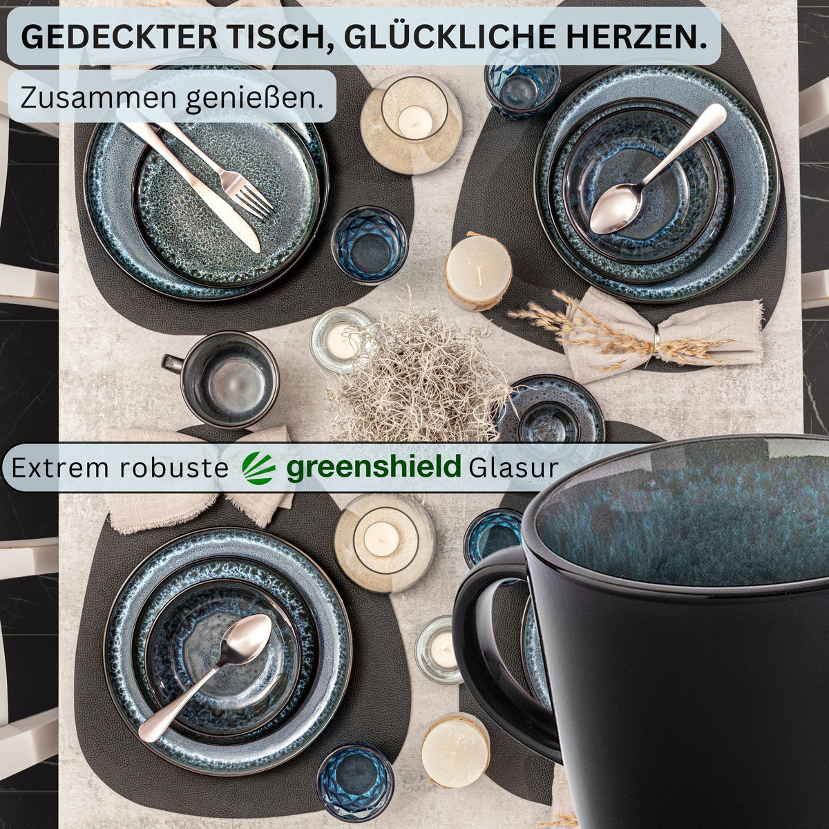 KAFFEEBECHER SET MANILA - 6 teilig aus Steingut - Blau, Stein (0.4L) - Sänger