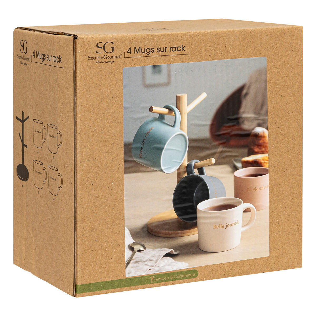 KAFFEETASSEN auf Holzständer Belle Mehrfarben 200 ml 13,3/13,3/13 cm - Multicolor, Keramik (0.2L) - Secret de Gourmet