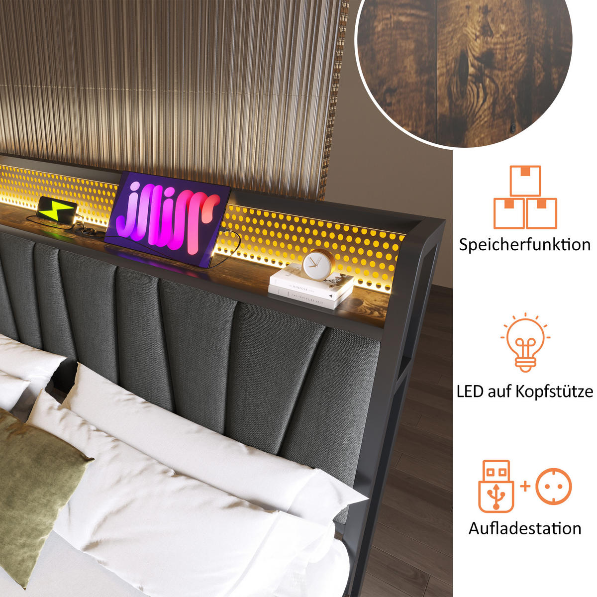 DOPPELBETT Braun 222/146 cm - Braun, Holz/Metall (146/222cm) - Urban Meuble