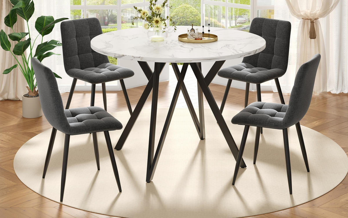 ESSTISCH 100x100x76 cm aus MDF mit Marmoroptik auf schwarzem Metallgestell - Schwarz, Holzwerkstoff (100/100/76cm) - Modfu