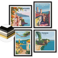 WANDBILDER 4er-Set - 50x50 cm & 40x60 cm Schwarzer Rahmen - Italienische Küstenstädte - Schwarz, Kunststoff (50/50cm) - ArtPrintCave
