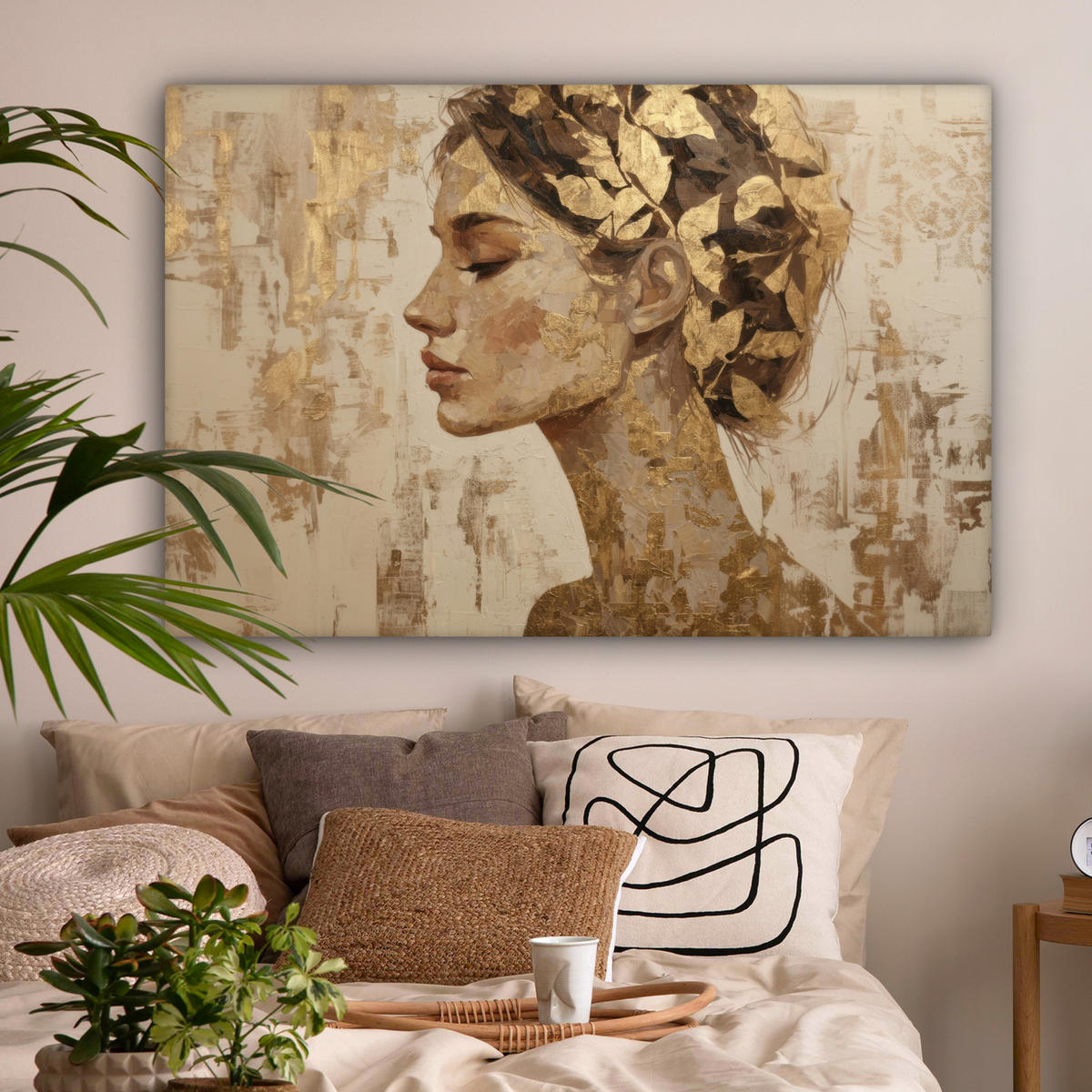 LEINWANDBILD Frau - Gold - Abstrakt - Textur XXL 150x100 cm - Goldfarben, Textil (150/100cm) - MuchoWow