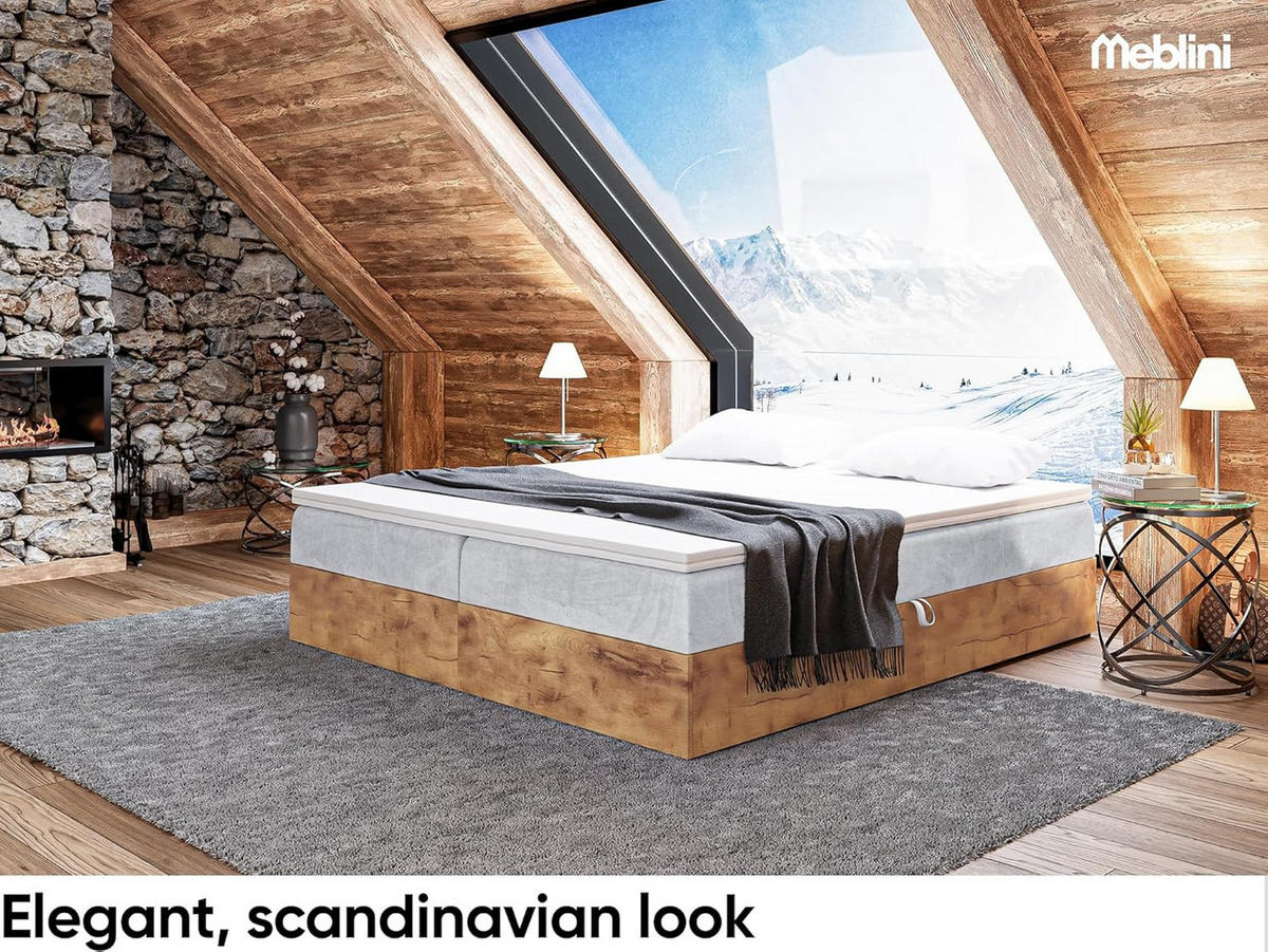 BOXSPRINGBETT LOFTY BOX - Hellgrau, Holzwerkstoff (200/220cm) - Meblini