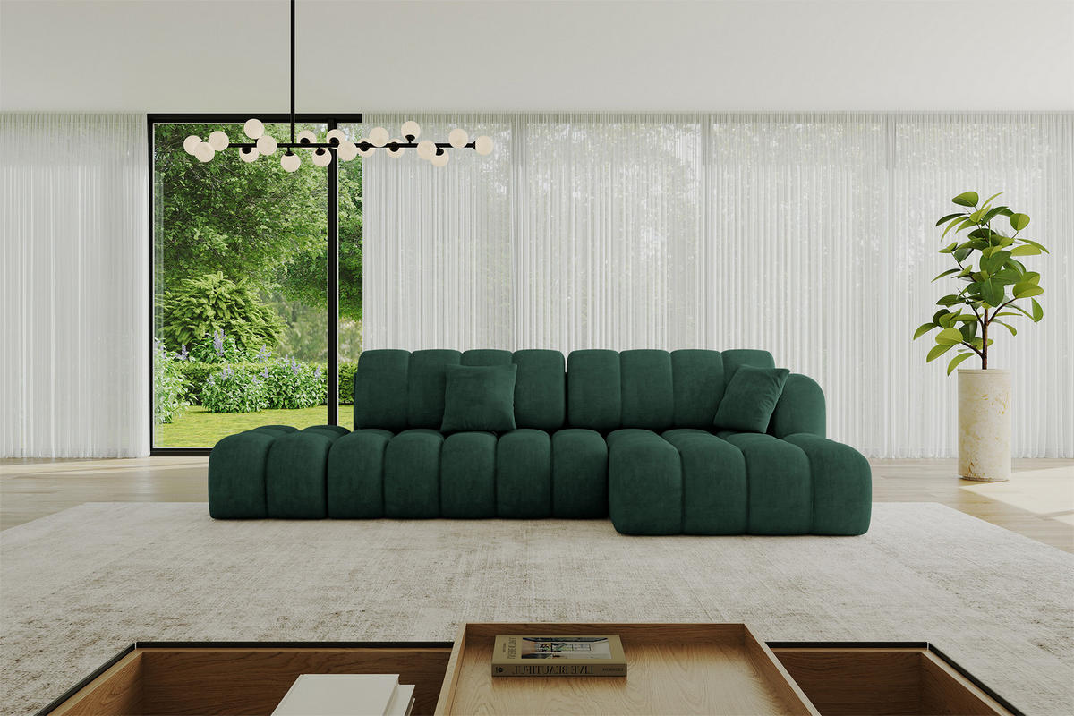 ECKSOFA mit Schlaffunktion Ottomane RECHTS OLEA-L2 321x164x75 Grün Velours - Schwarz/Hellgrün, Holzwerkstoff/Kunststoff (164/321cm) - ALTDECOR