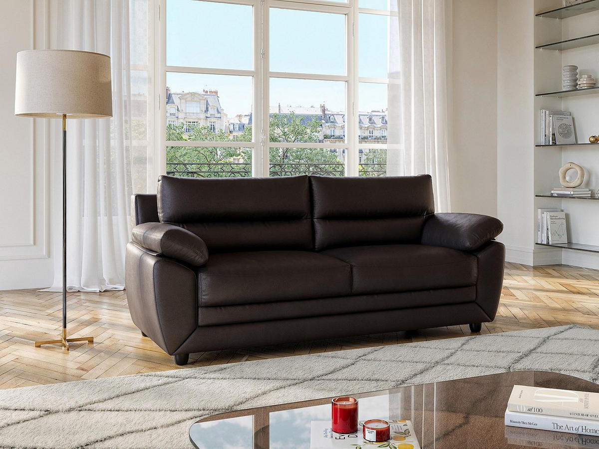 SOFA 3-Sitzer - Kunstleder - Braun - MANOA - Braun, Leder (201/88/82cm) - Vente-Unique