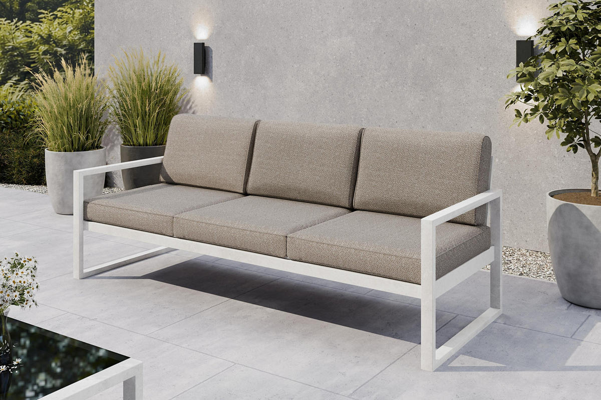 GARTENSET Madera für 6 Personen Balkonmöbel Aluminium Terassenmöbel Sitzbank, 4-tlg. Tisch, weiß, graubeige - Beige/Weiß, Kunststoff/Metall - Margaret Hadas24