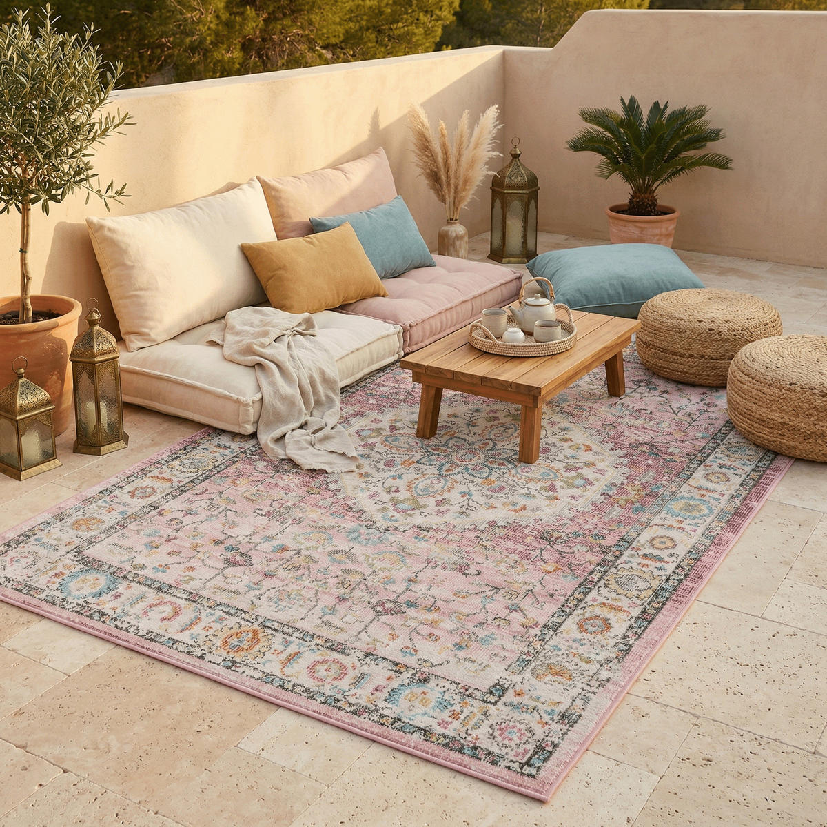 INDOOR OUTDOOR TEPPICH LAGOS VINTAGE - Rosa, Textil (200/290cm) - Pergamon