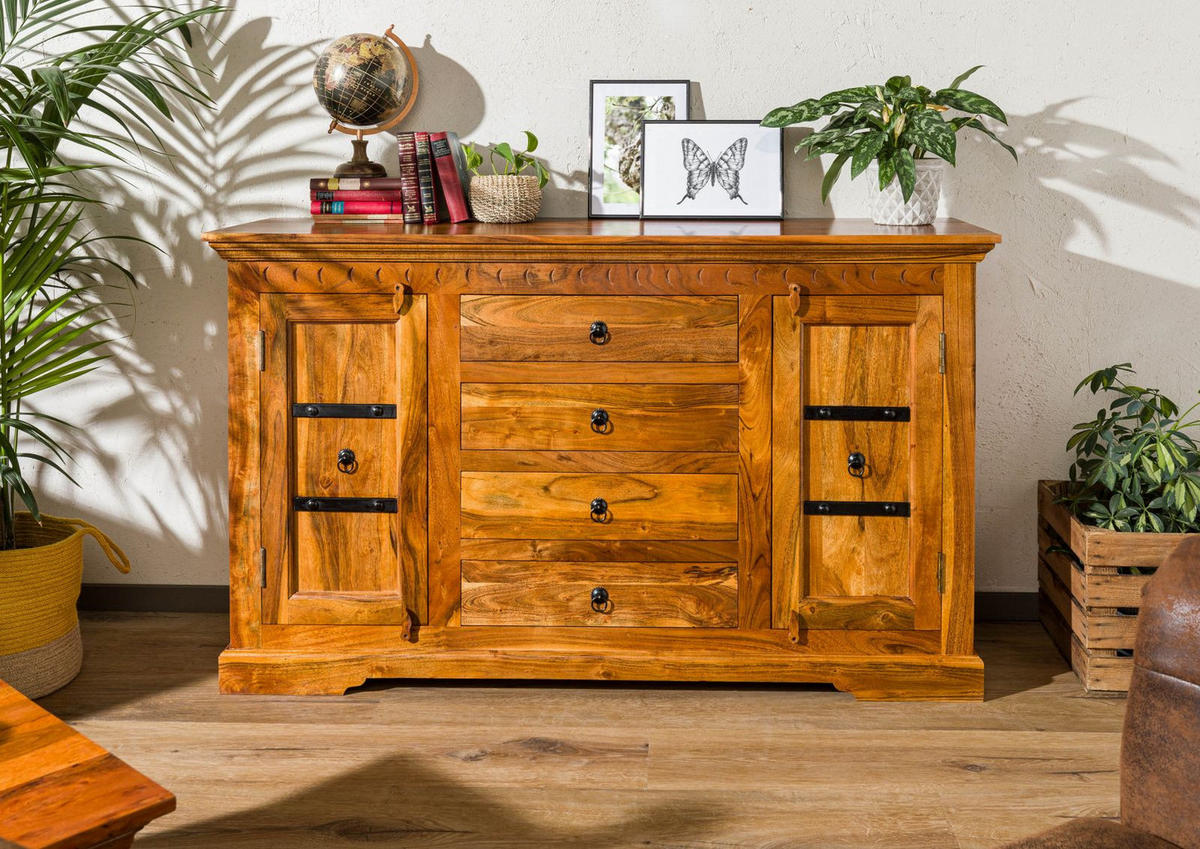 SIDEBOARD Akazie 150x45x89 honig lackiert OXFORD #0513 - Braun, Holz (150/89/45cm) - Massivmoebel24