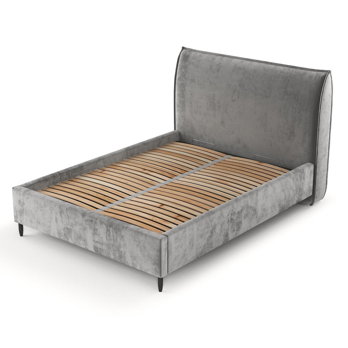 POLSTERBETT Shell Grau 120/200 cm im Chenille-Stoff - Schwarz/Naturfarben, Holz/Holzwerkstoff (120/200cm) - Maison de Reve