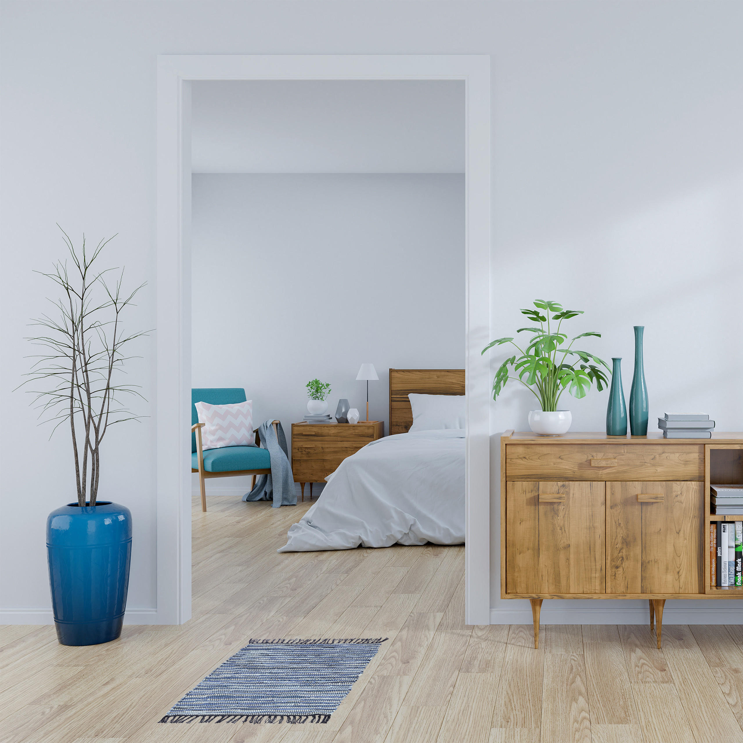 FLICKENTEPPICH - Blau/Grau, Leder/Textil (100/60cm) - Relaxdays
