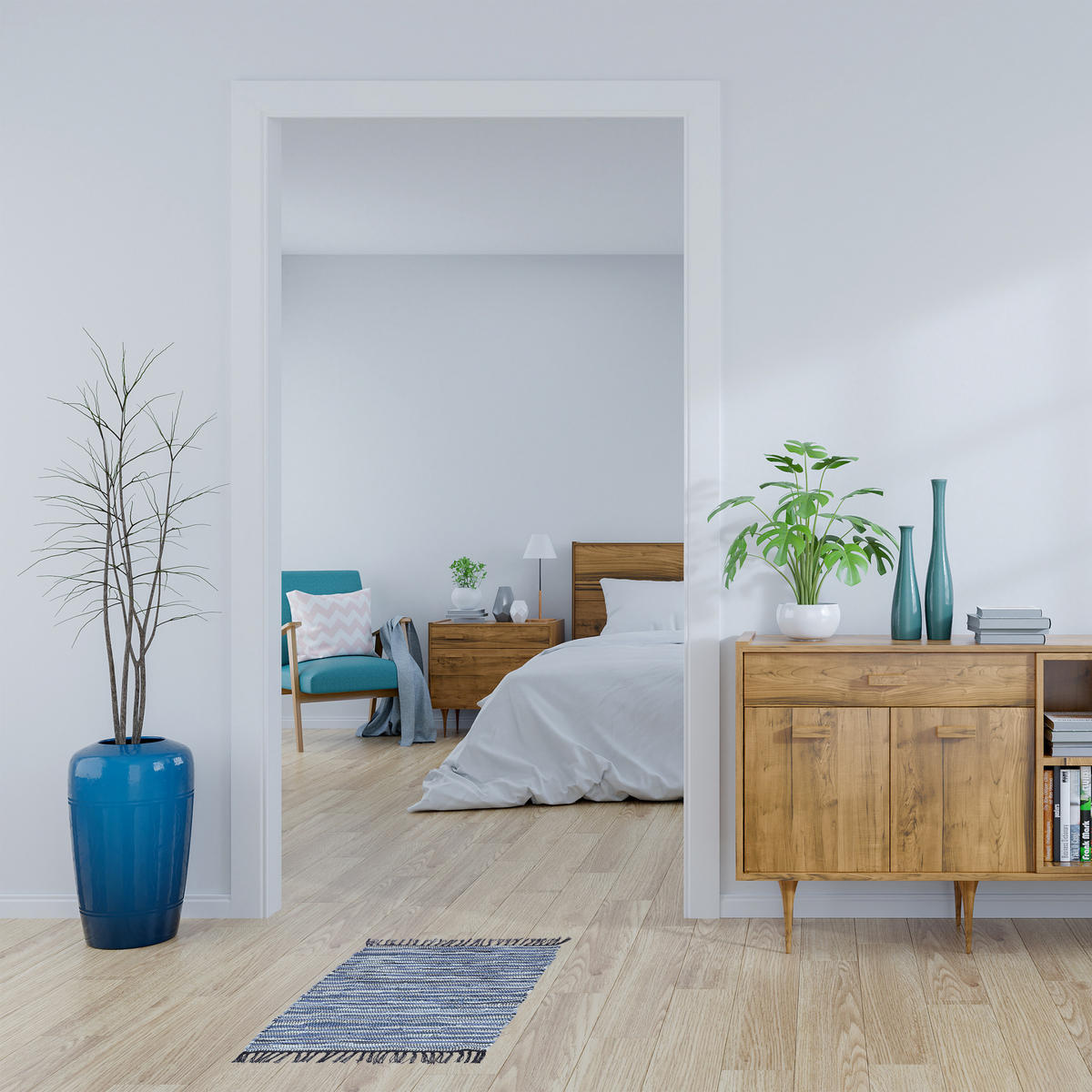FLICKENTEPPICH - Blau/Grau, Leder/Textil (100/60cm) - Relaxdays