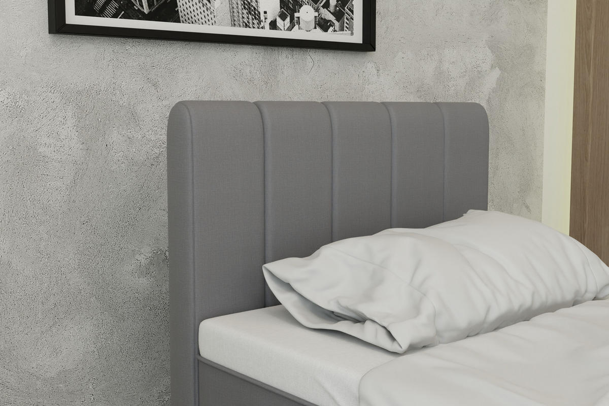 BOXBETT AVALON 90 x 200 cm mit Bettkasten und Topper - Dunkelgrau - Dunkelgrau, Holz - Panda Möbel