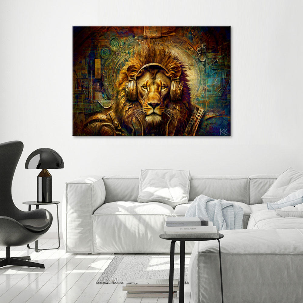 LEINWANDBILD Goldener Löwe Abstrakt 100x70cm - Goldfarben, Textil (100/70cm) - Feeby