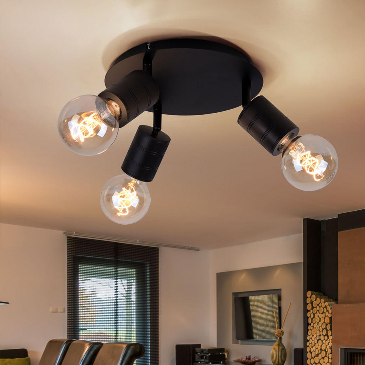 DECKENLEUCHTE Metall Schwarz 3-Flammig - Schwarz, Metall (28/28/16cm) - Globo Lighting