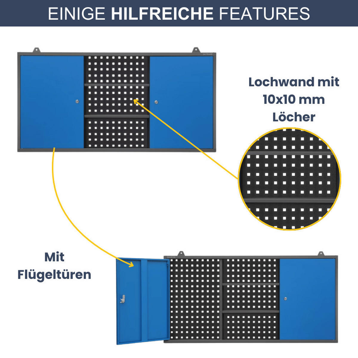 HÄNGESCHRANK Werkstatt abschließbar OLIS 60x120x20cm Anthrazit-Blau - Anthrazit, Metall (120/60/20cm) - DELUKE