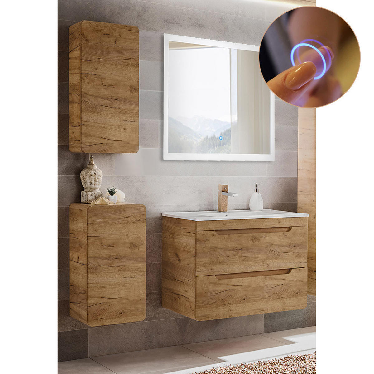 BADMÖBEL-SET 4-TLG. Luton-56 - Braun, Holzwerkstoff (130/200/46cm) - Lomado