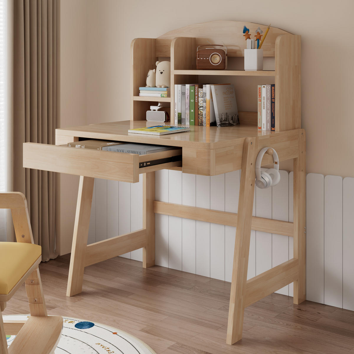 SCHREIBTISCH Naturfarben 88/60/118 cm höhenverstellbar Massivholz mit Schublade - Naturfarben, Holz (88/60/118cm) - PANGIVO