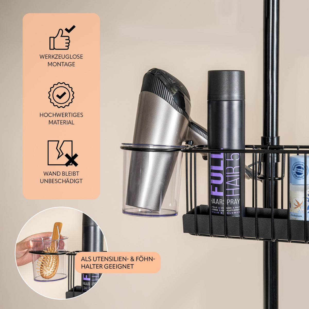 BADREGAL, schwarz - Schwarz, Metall (34.5/290/14cm) - bremermann