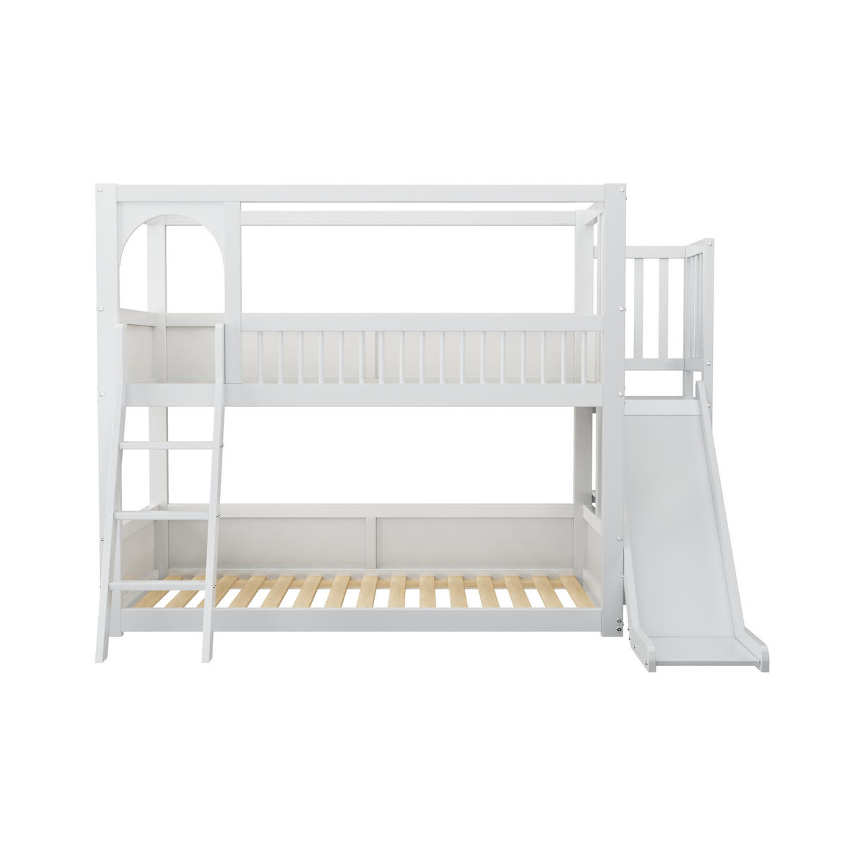 ETAGENBETT 90/200 cm Weiß mit Rutsche und Stauraum aus Kiefer - Weiß, Holzwerkstoff (90/200cm) - OKWISH
