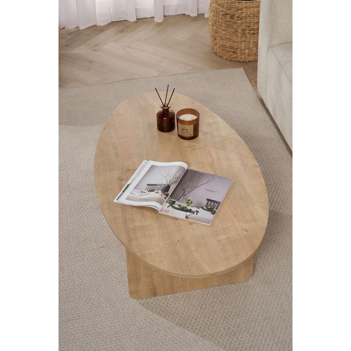 COUCHTISCH mit ovaler Platte L125 cm 65/120/40 cm - Eichefarben, Holzwerkstoff (70/65/40cm) - Calicosy