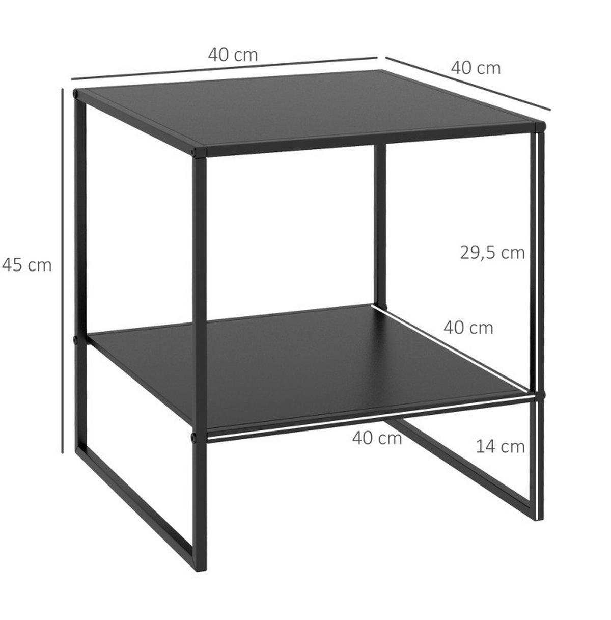 BEISTELLTISCH 40/40/45 cm in Schwarz mit 2 Etagen im Industrial-Look - Schwarz, Metall (40/40/45cm) - BEAOK