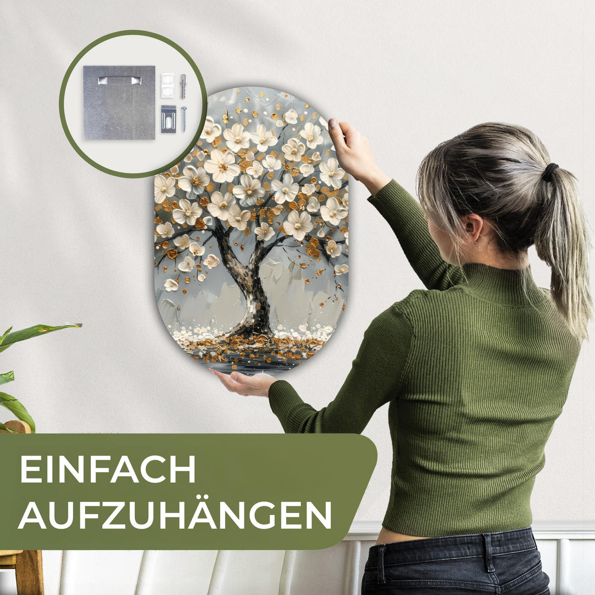 WANDBILD Baum - Gold - Blumen - Abstrakt - Kunst 40x60 cm - Goldfarben, Kunststoff (40/60cm) - MuchoWow
